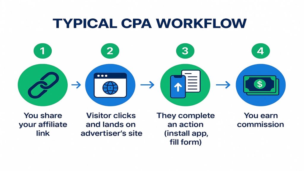  Graphic showing 4‑step process of CPA affiliate marketing