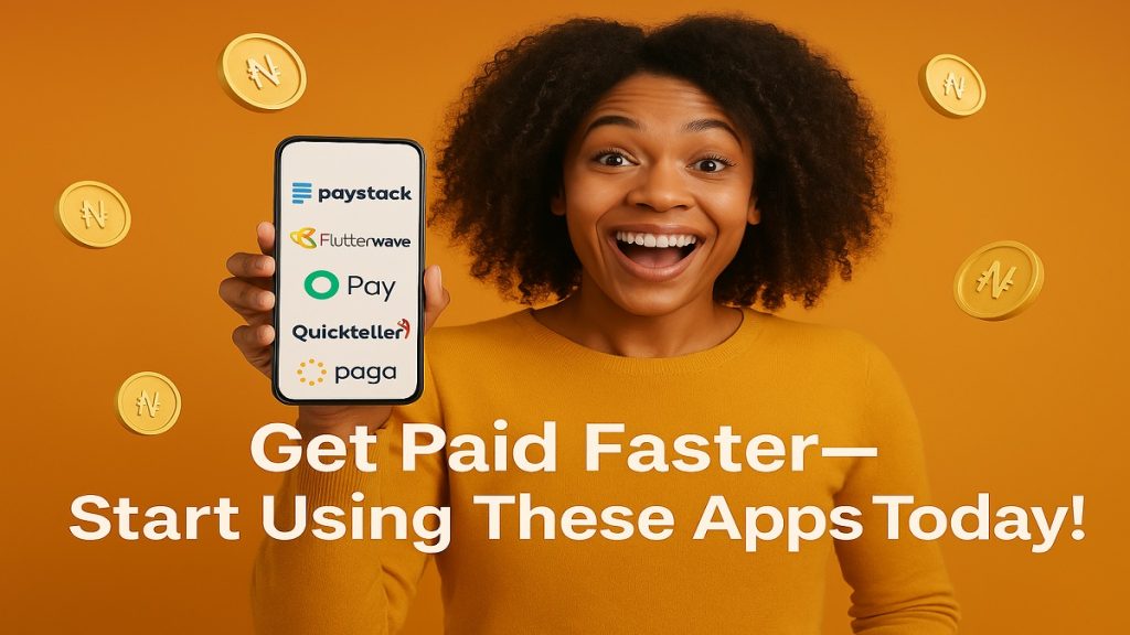 Happy Nigerian side‑hustler celebrating quick payments via mobile payment apps.